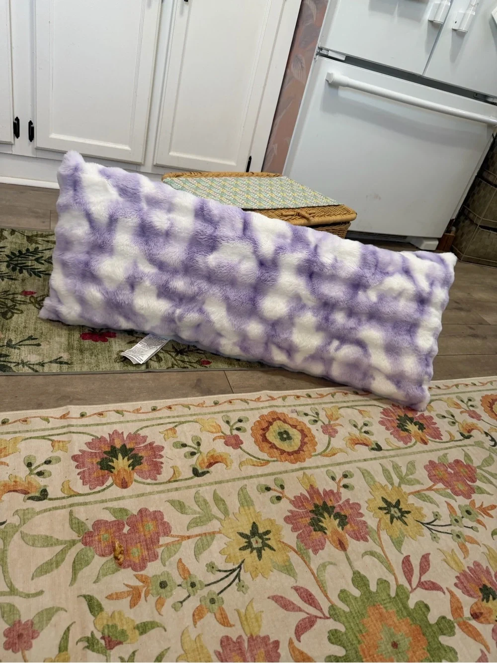 New Large Girl’s Tie Dye Furry Plush Body Pillow Purple White Pillow 16x36”